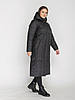 Жіноче довге чорне тепле зимове пальто пуховик з капюшоном, великі розміри, фото 2