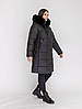Жіноча чорна зимова тепла куртка пуховик до коліна з хутром песця, великі розміри, фото 4