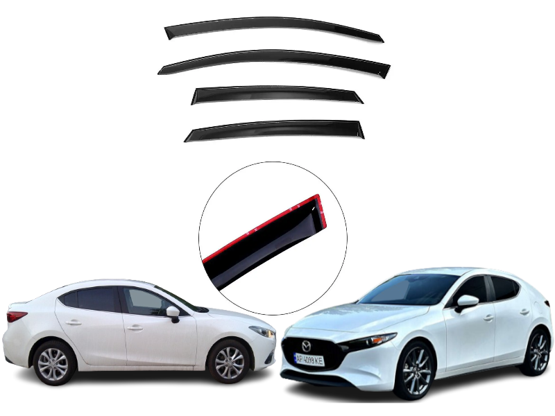 Дефлектори вікон вітровики для Mazda 3 III седан/хетчбе 2013-2019 (скотч) VIP Китай, фото 1