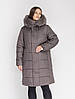 Жіноча сіра зимова тепла куртка пуховик прямого крою з хутром песця, великі розміри, фото 3