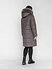 Жіноча сіра зимова тепла куртка пуховик прямого крою з хутром песця, великі розміри, фото 6