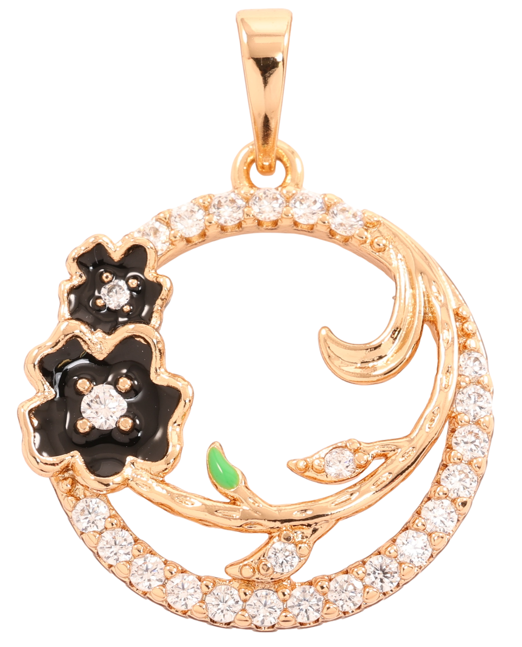 Кулон Xuping Позолота 18K "Колечко цирконію з чорними квіточками» для ланцюжка до 6мм