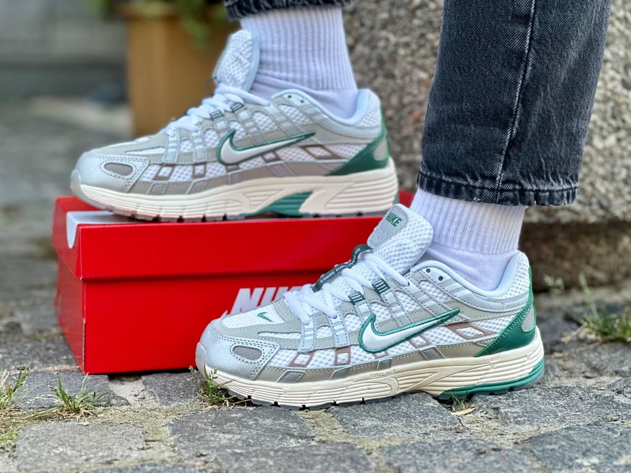Чоловічі кросівки Nike P-6000 White Green Білі з зеленим Взуття Найк П-6000 текстиль сітка повсякденні демісезон