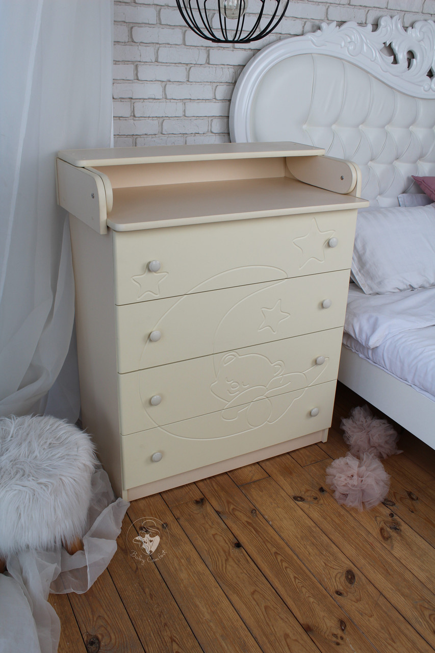 Сповивальний комод Baby Comfort Ведмедик на місяці на 4 ящики слонова кістка, фасад МДФ