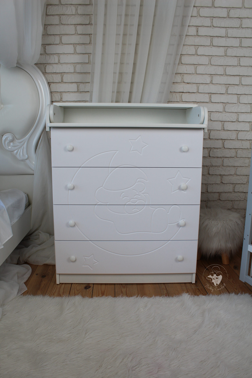 Сповивальний комод Baby Comfort TEDDY на 4 ящики білий, фасад МДФ