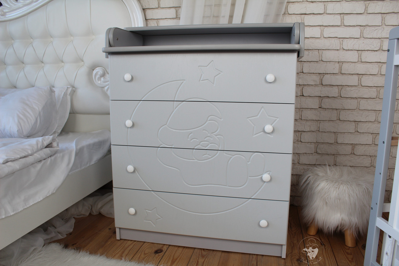 Сповивальний комод Baby Comfort TEDDY на 4 ящики сірий, фасад МДФ