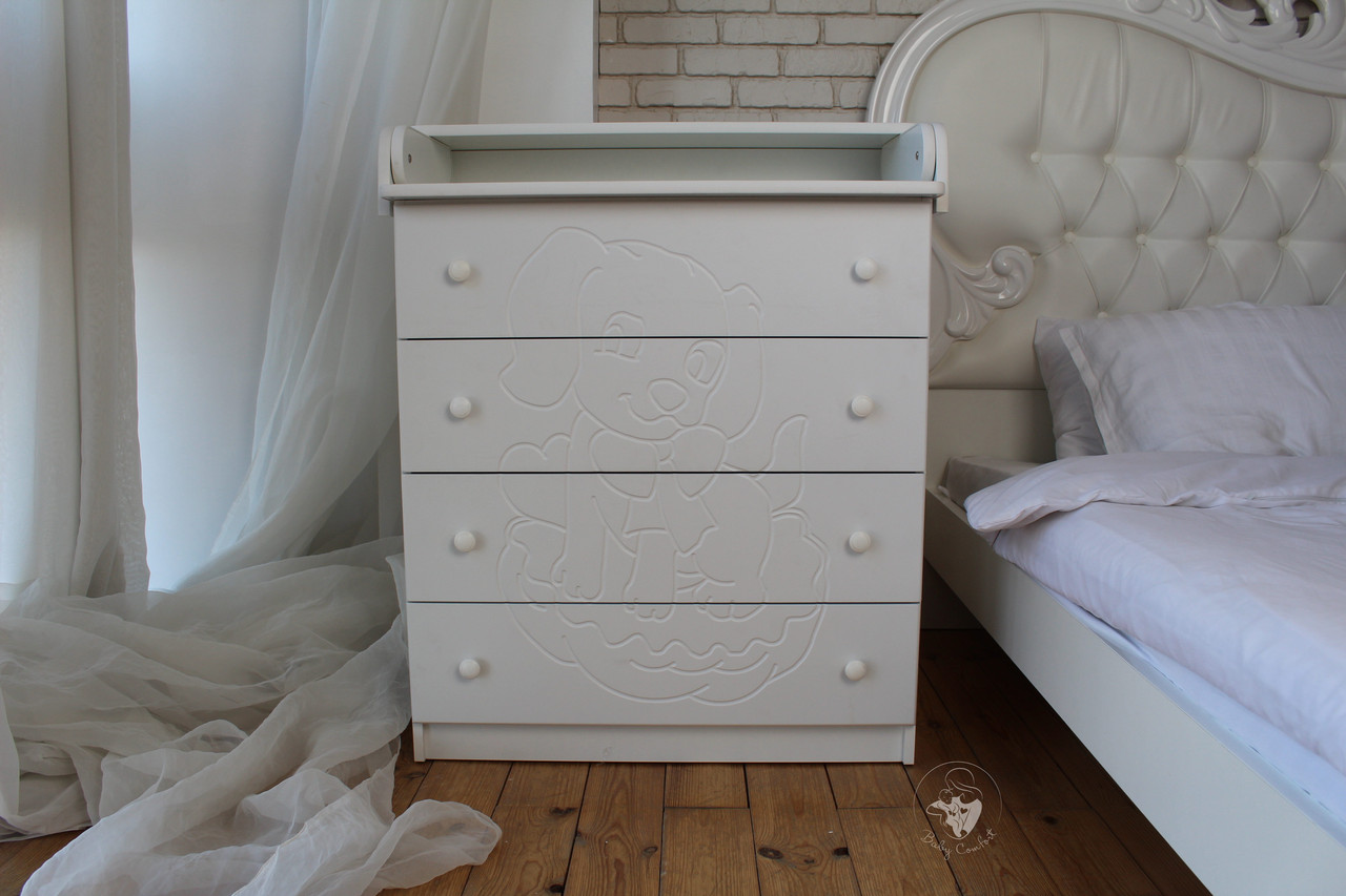 Сповивальний комод Baby Comfort Песик на 4 ящики білий, фасад МДФ