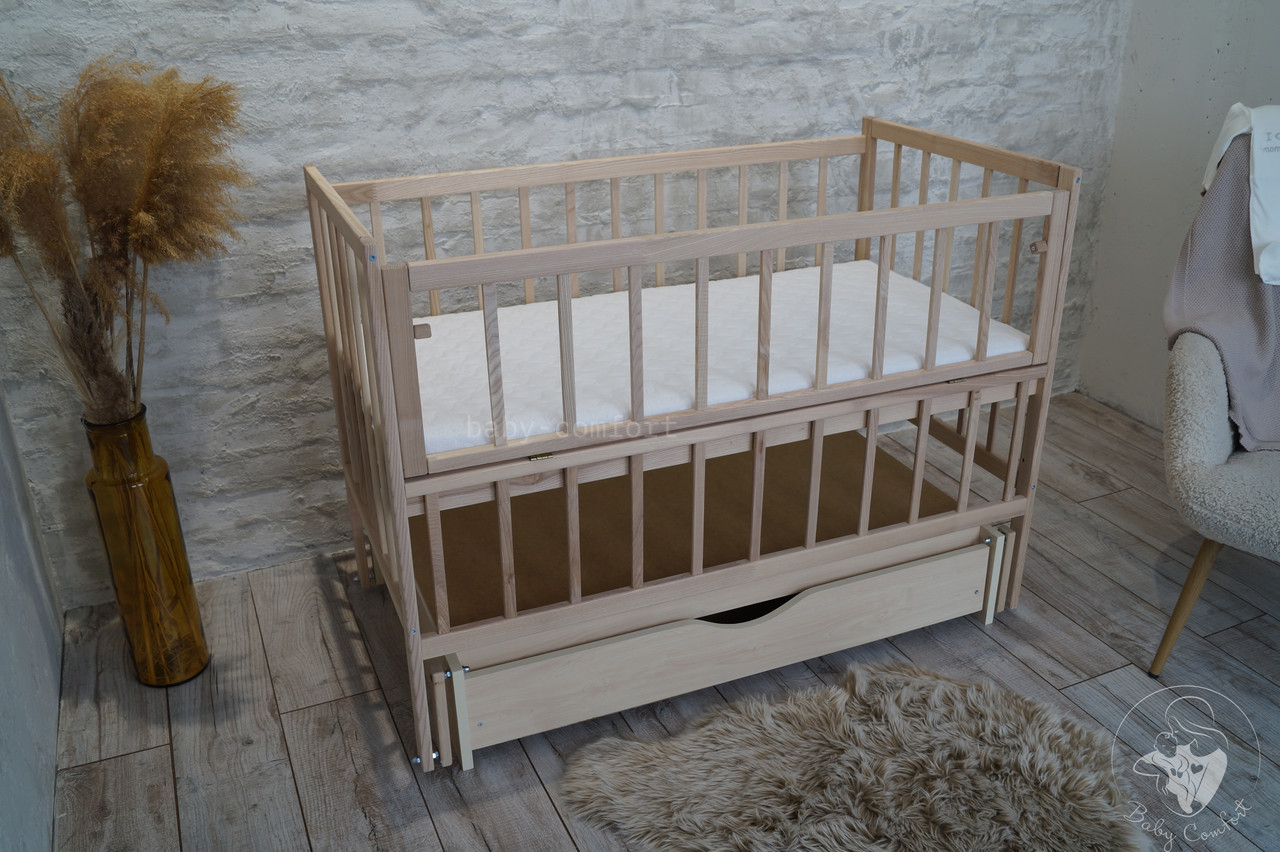 Ліжко дитяче Мрія Еко маятник з відкидним бортиком і шухлядою натуральний ясен