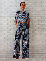 Женский домашний костюм оптом, пижама короткая футболка и штаны (леопардовый) р.48 52 56