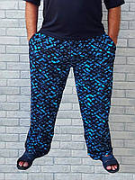 Штаны мужские оптом большого размера прямые с карманами пояс на резинке батал (синие абстракция) р.56 60 64