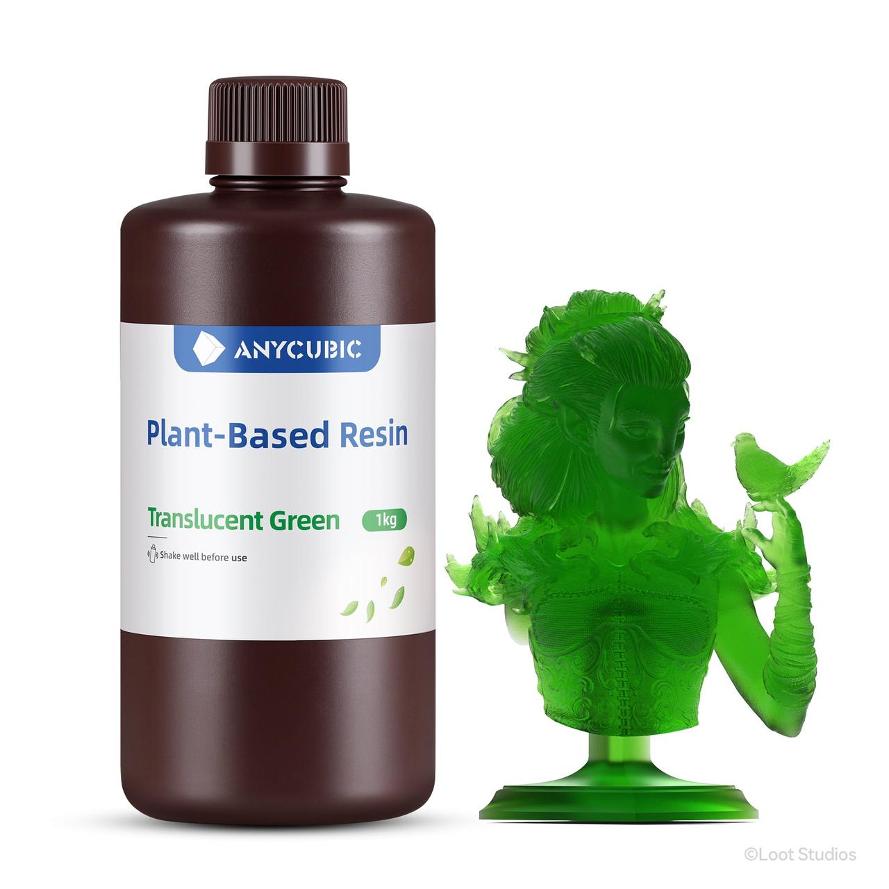 Фотополімерна Еко смола на рослинній основі Anycubic Plant-Based UV Resin Translucent Green (Зелена Напівпрозора), 1kg