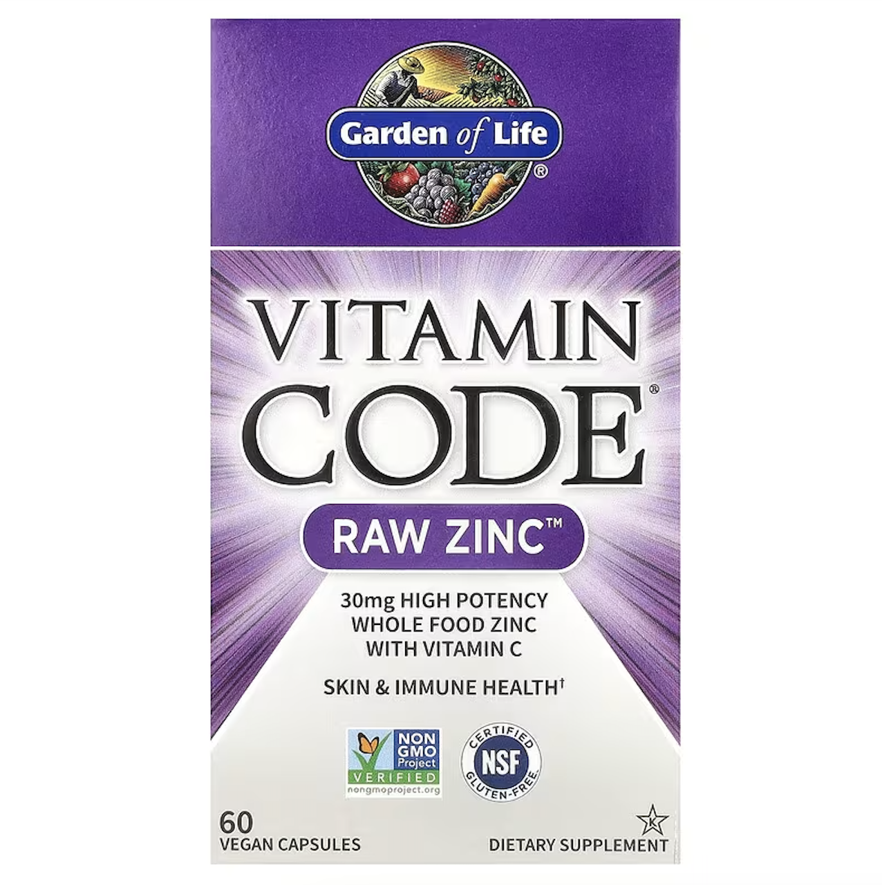 Garden of Life, Vitamin Code, необроблений цинк, 60 вегетаріанських капсул