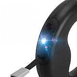 Повідець рулетка для собак 3 м Hands Free Х10 Кругла ручка кільце з вбудованим ліхтариком, фото 3