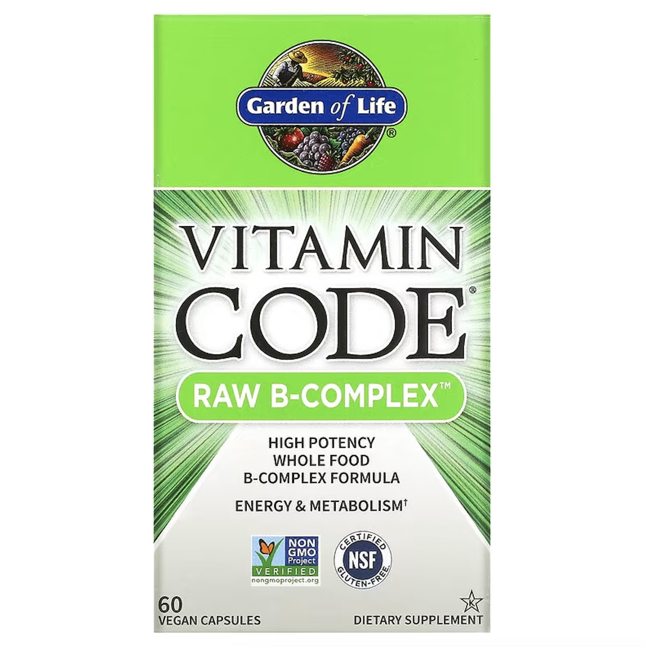 Garden of Life, Vitamin Code, RAW B-Complex, комплекс вітамінів групи B, 60 веганських капсул