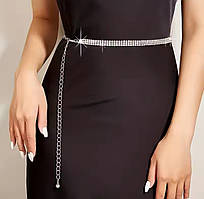 Жіночий декоративний ремінь зі стразами, тонкий блискучий пояс для сукні (сріблястий)