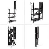 Стелаж мобільний чотириярусний універсальний розкладний з нержавіючої сталі 126х72х34см Чорний SW-00002098, фото 6