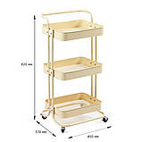 Етажерка мобільна триярусна універсальна з металу 45х37х82см Кремова SW-00002105, фото 3