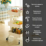 Етажерка мобільна триярусна універсальна з металу 45х37х82см Кремова SW-00002105, фото 4