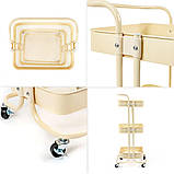 Етажерка мобільна триярусна універсальна з металу 45х37х82см Кремова SW-00002105, фото 5