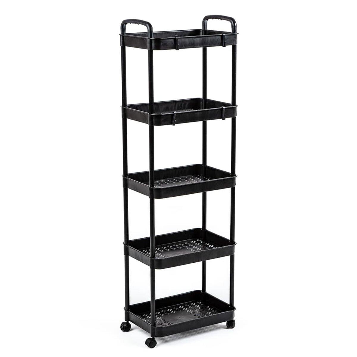 Етажерка мобільна п'ятиярусна універсальна пластикова 41х25х127см Чорна SW-00002109, фото 1
