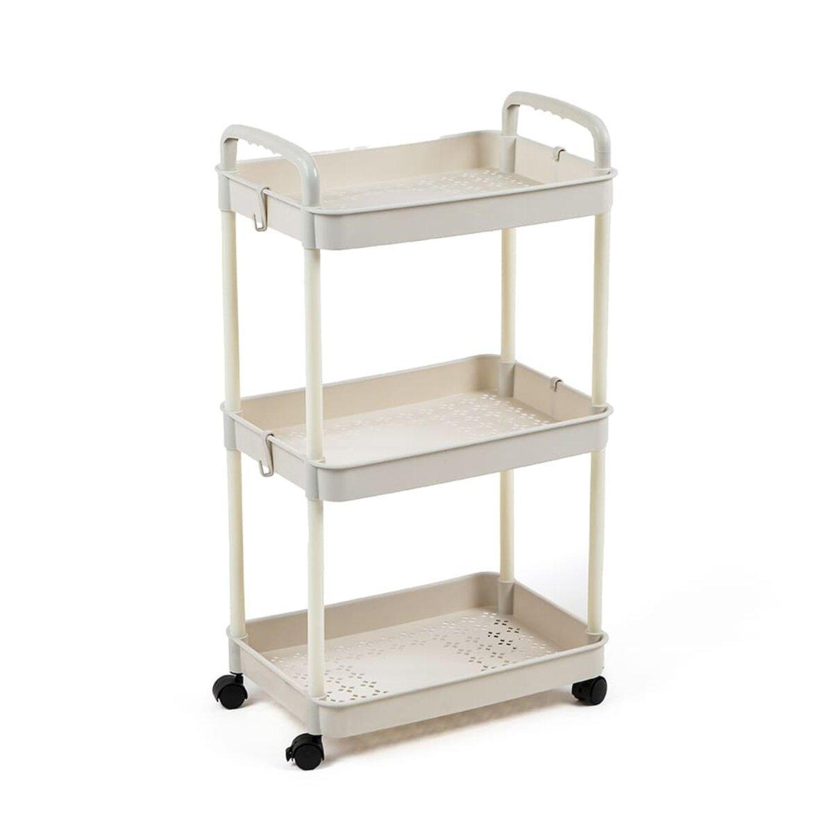 Етажерка мобільна триярусна універсальна пластикова 41х25х72см Слонова кістка SW-00002435, фото 1