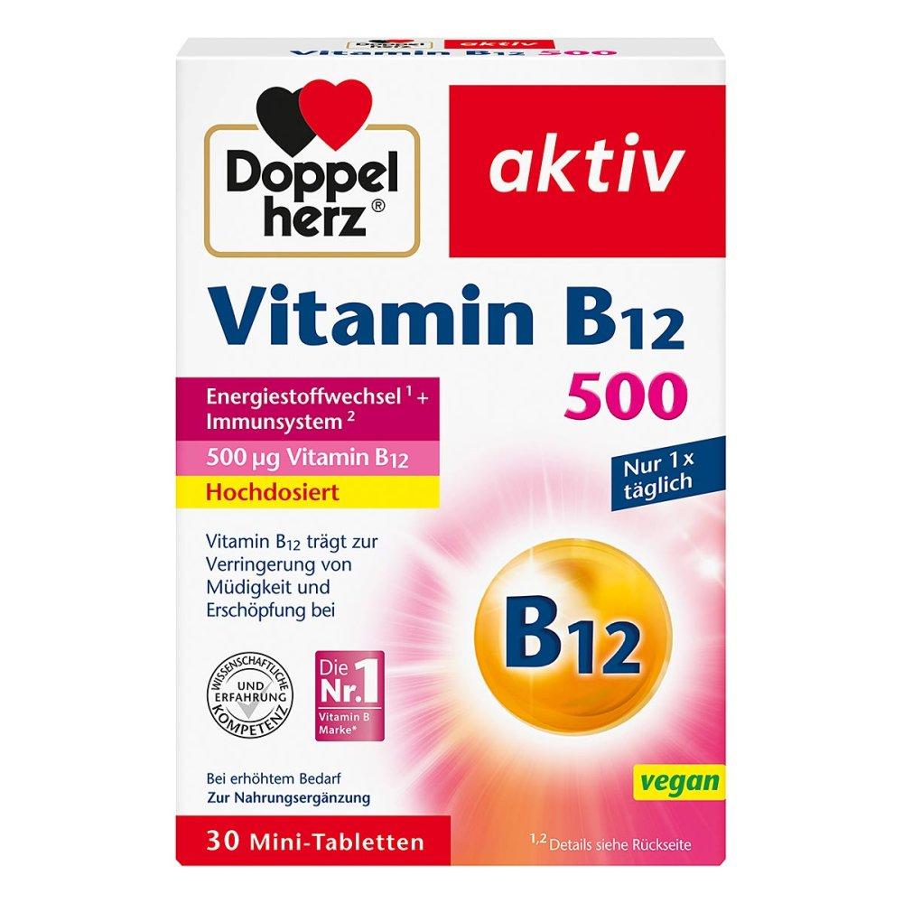 Вітамін В12, 500 мкг. Доппельгерц Vitamin B12 Doppelherz для правильної роботи нервової системи, 30 шт., Німеччина, фото 1