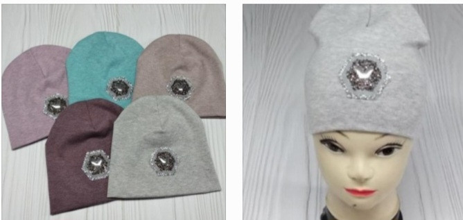 Оптом Шапка для дівчинки подвійна тканина рібана р 50-52