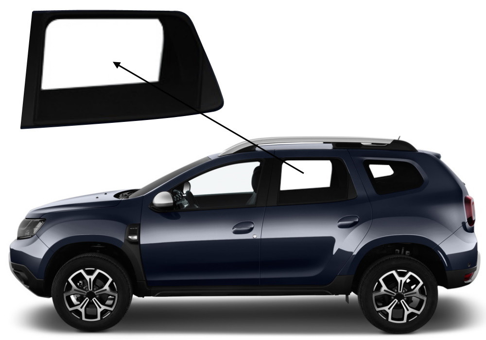 Бічне скло Renault Duster 2018-2023 задніх дверей ліве, фото 1