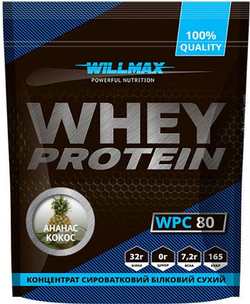 Концентрат сивороткового протеїну Товарwillmax Whey Protein 80 920 гр ананс-кокос, фото 1