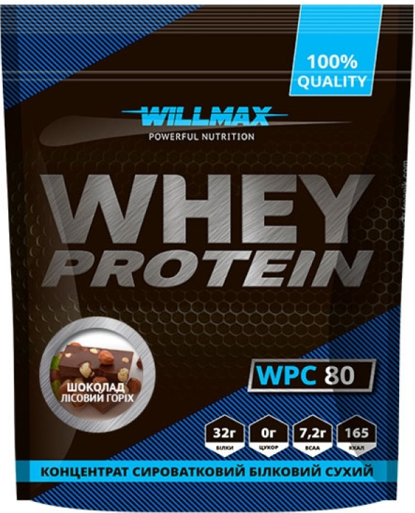 Сиворотковий протеїн концентрат Willmax Whey Protein 80 920 гр шоколад и лесной орех