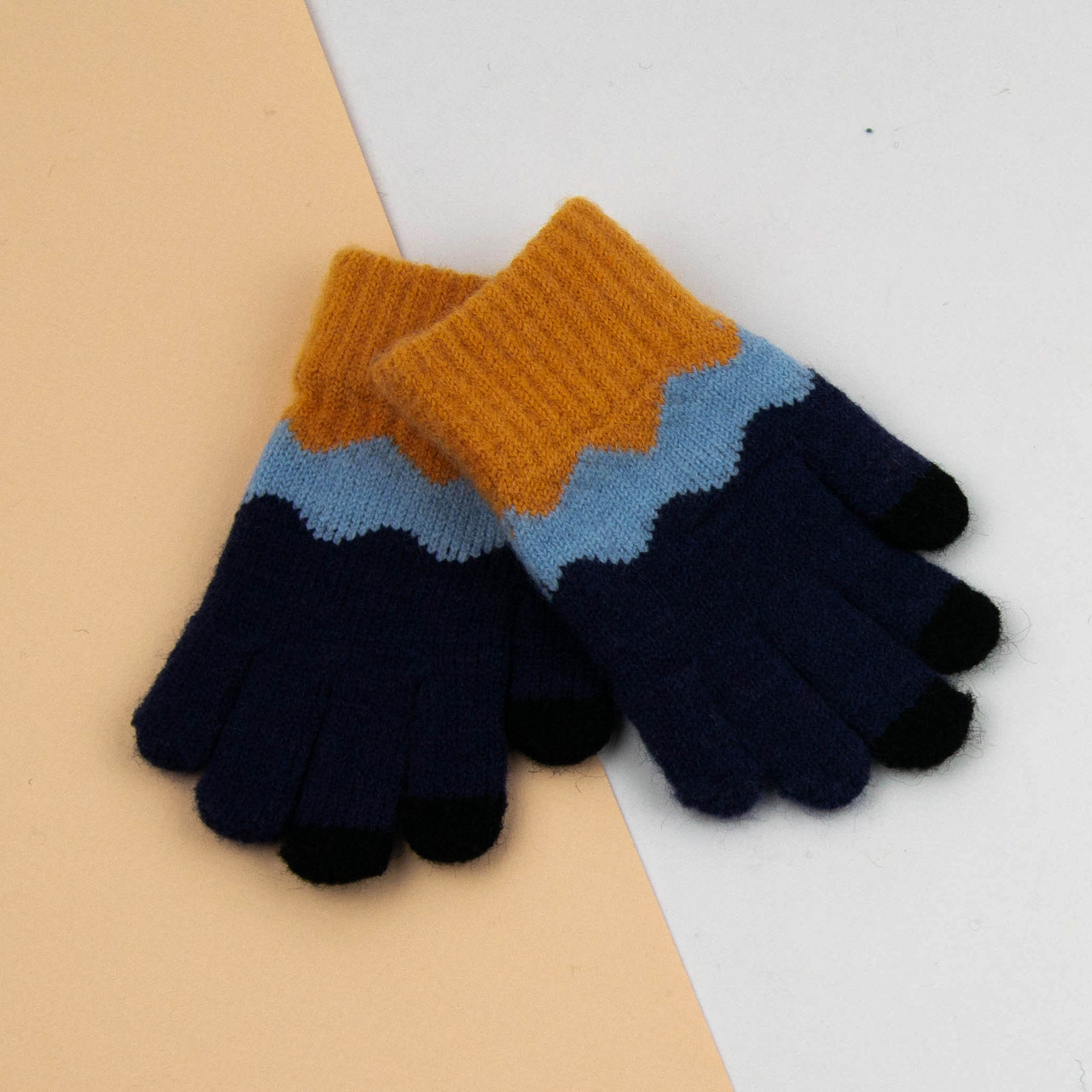 Рукавички дитячі для хлопчиків 5-7 років (арт. 24-8-002) жовтогарячі із синім