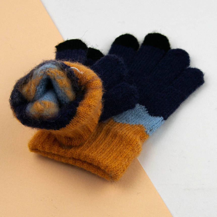 Рукавички дитячі для хлопчиків 5-7 років (арт. 24-8-002) жовтогарячі із синім, фото 2