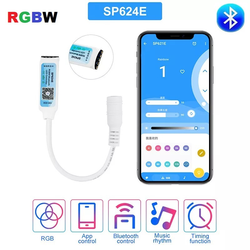 RGBW контроллер  Bluetooth SP624E DC5-24V 6A 72w (6А 72вт) с таймером и светомузыкальным режимом