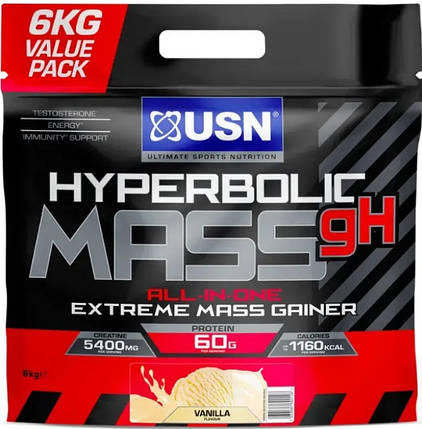 Гейнери для набору м'язової маси USN Hyperbolic Mass 6 kg ваніль, фото 1