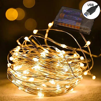 LED-гірлянда 3 м +usb(освітлення) для лялькового будиночка NestWood тепле світло 30LED, 2в1 на батарейках