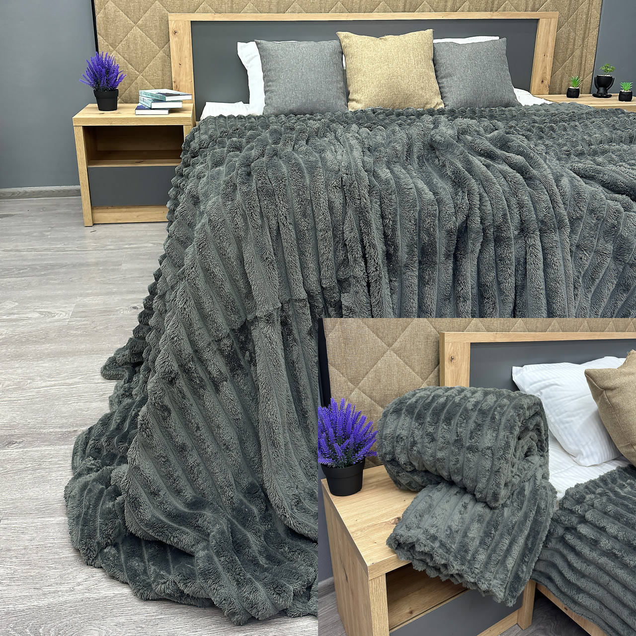 Плед-покривало 220х230 см (+-5см) смужка Шарпей Графітовий (87-009), фото 1