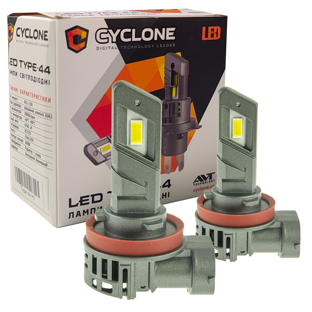 Лампа світлодіодна для фар CYCLONE LED H8 5000K 6700LM TYPE 44 2 шт комплект, фото 1