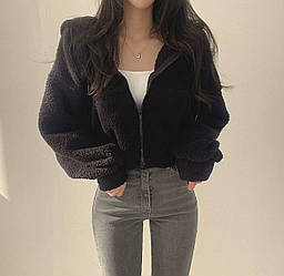 Затишна м'яка об'ємна жіноча кофта Тедді хутряна толстовка на блискавці тепла сипка баранчик бомбер на змійці OS