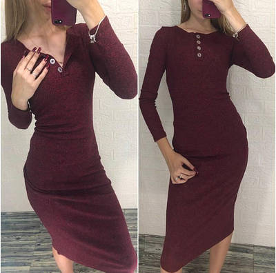 Витончене трикотажна сукня міді з ґудзиками