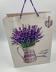 Пакет подарунковий паперовий "Лаванда у глечику" 12 шт/уп, ціна за 1 уп.    ст. 280990 (розмір 32*44*12)