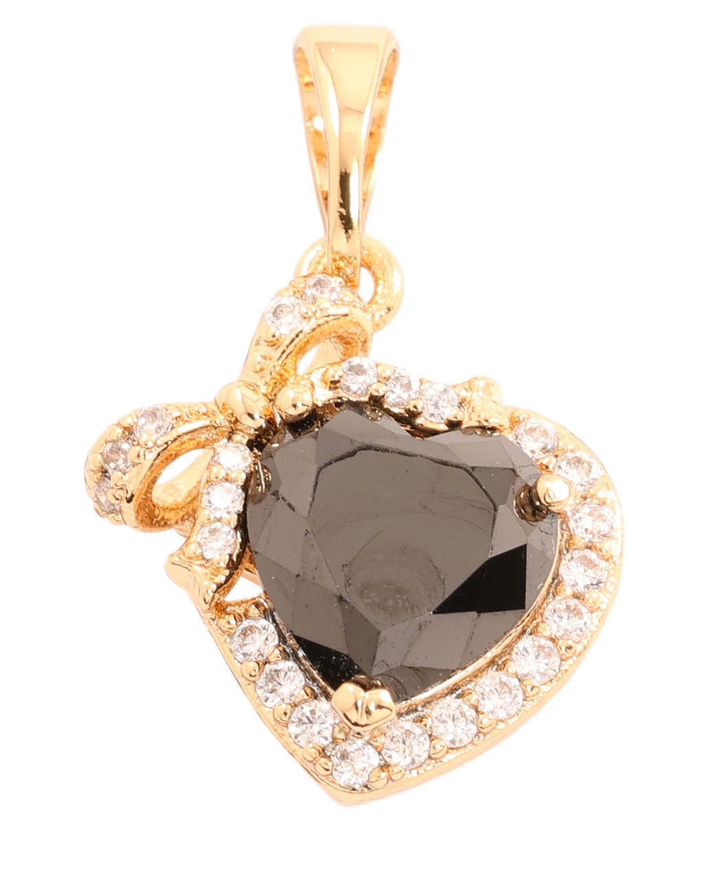 Кулон Xuping Позолота 18K «Чорне кришталеве сердечко з бантом в обрамленні цирконію» для ланцюжка до 5мм
