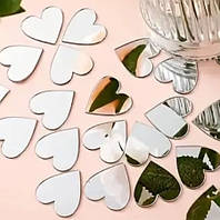 Набір 20 шт міні-декору -  акрилові дзеркальні маленькі наклейки-серця (сріблясті)