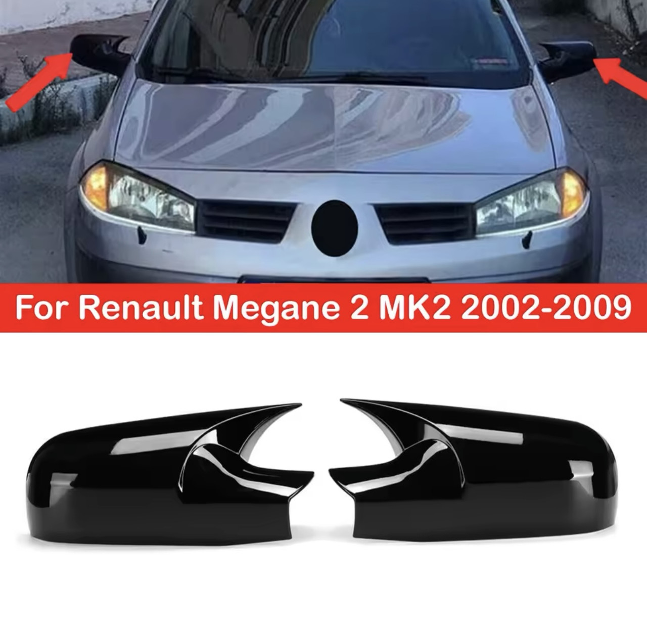 Накладки дзеркал Рено Меган 2 2003-2008 Чорний глянець 2шт накладки на дзеркала renault megane 2, фото 1