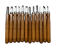 12-16-001. Набір стамесок для різі для дерева, темні ручки, 12 шт. у чохлі пластиковому