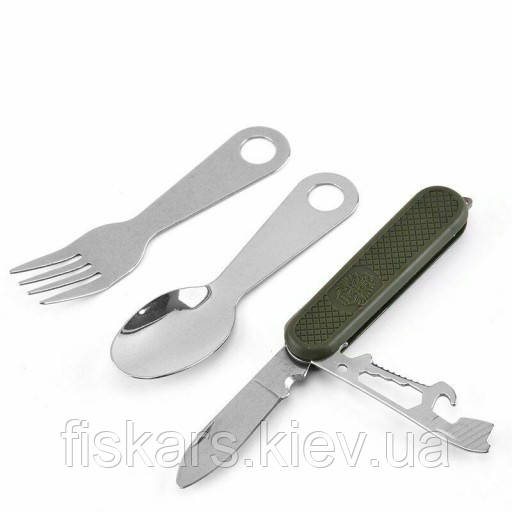 Cтоловий набір з кишеньковим ножем та чохлом Mil-Tec Olive Drab (14629000)