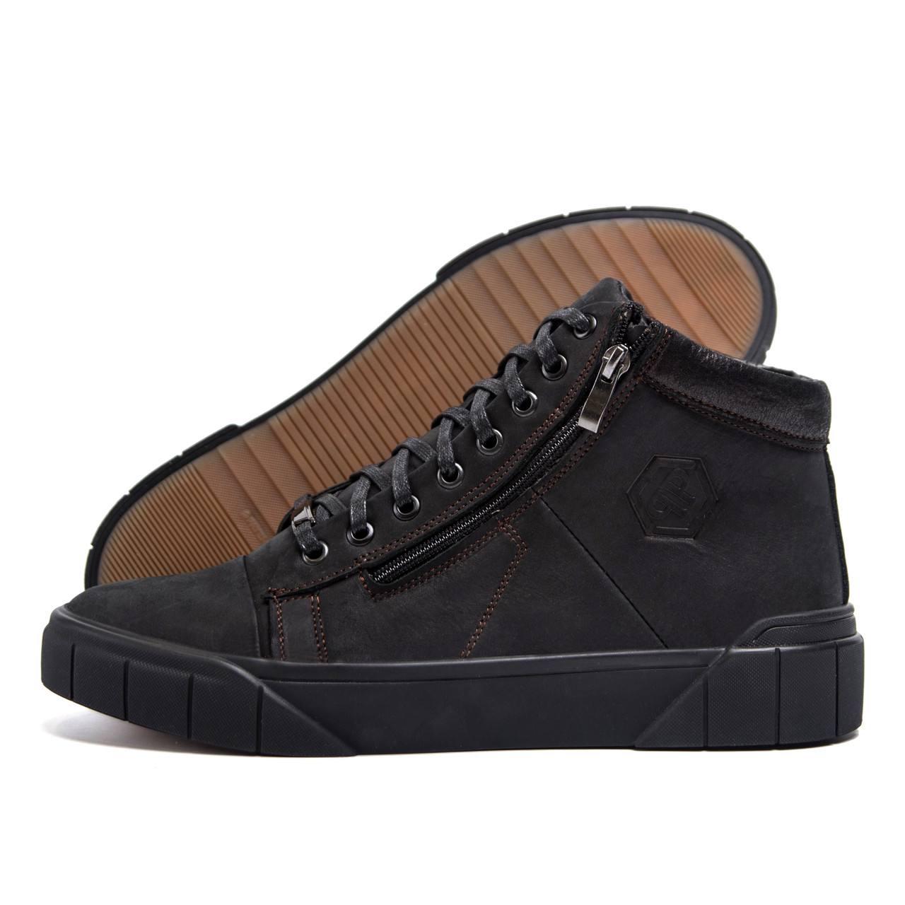 Чоловічі зимові шкіряні кросівки Philipp Plein, чоловічі зимові стильні кросівки, чоловічі зимові черевики, фото 1