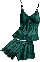 Жіноча майка на бретельках і шортики з мереживом в зеленому кольорі