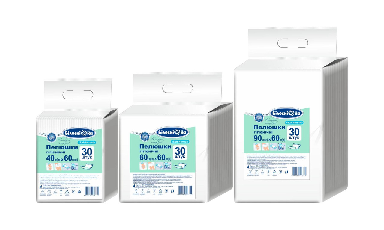 Пелюшки Білосніжка одноразові гігієнічні "Soft Normal" 40 см х 60 см 30 шт