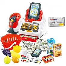Ігровий набір касовий апарат A Toys 668-123 (каса, сканер, кошик, продукти, гроші, звук, світло)