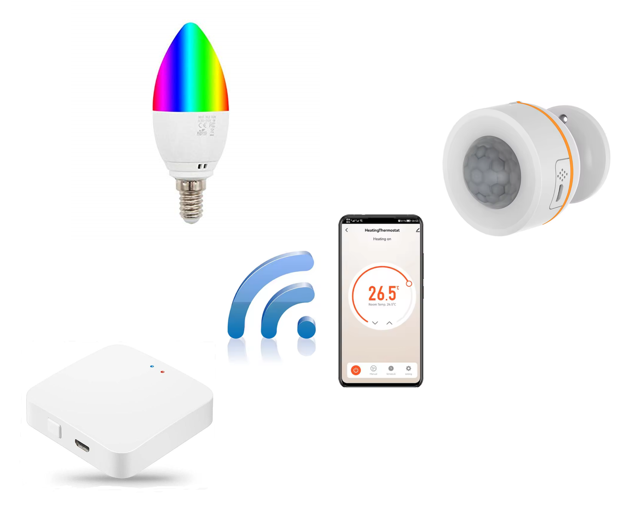 Комплект автоматизації освітлення 1DAL | Датчик руху + Wi-Fi лампочка E14 + Хаб | Tuya + ZigBee